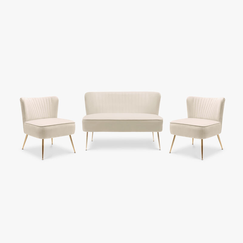 WestinTrends Mid Century Modern Tufted Velvet Loveseat Sofa and Chair Set