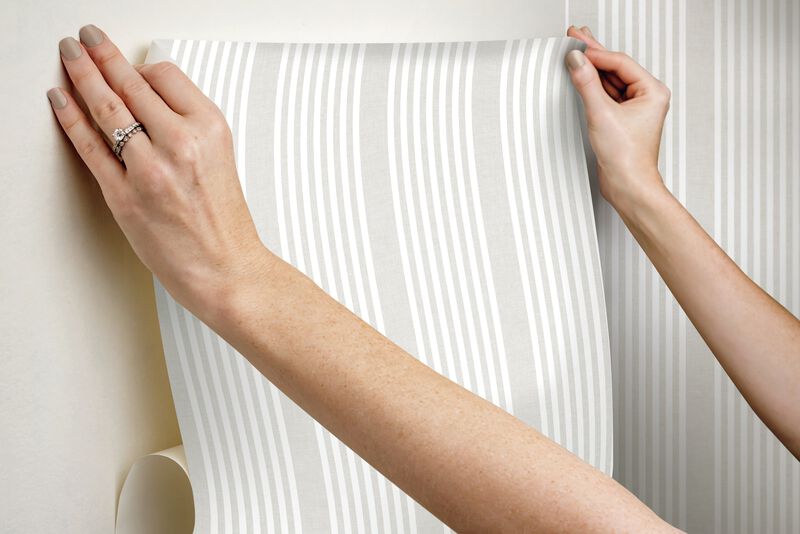 French Linen Stripe Off White Peel & Stick Wallpaper (Double Roll) image number 7