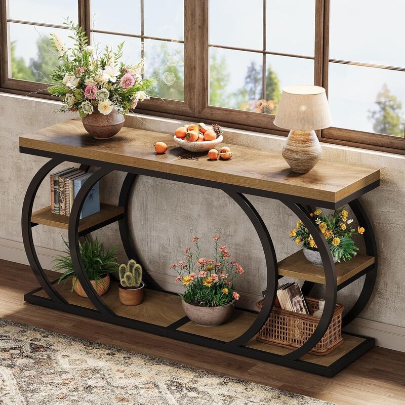 C-Shaped End Table, 3-Tier Side Table with Storage for Living Room image number 5