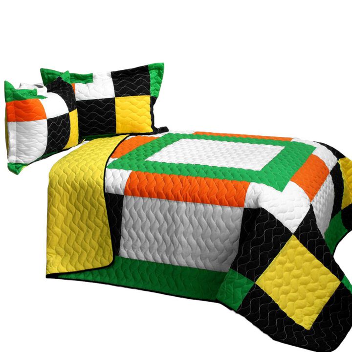 Patchwork Quilt Set 3 Piece with Vermicelli Quilting for Bedroom