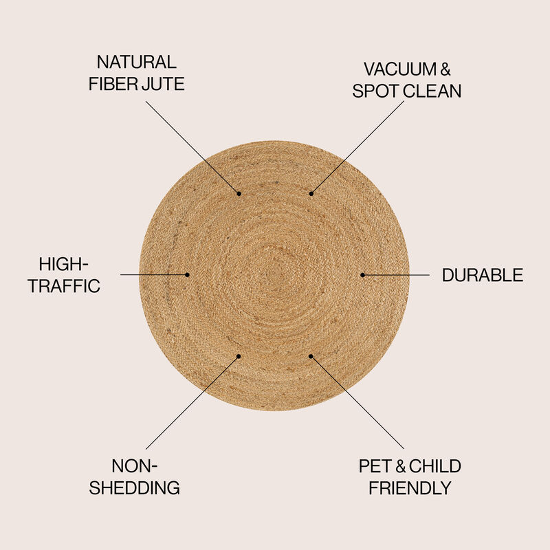 Soleil Round Natural Jute Braided Circle Natural Area Rug