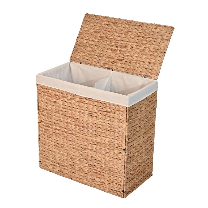 Sawyer Classic Farmhouse Handwoven Hyacinth 2-Section Collapsible Laundry Hamper with Washable Liner