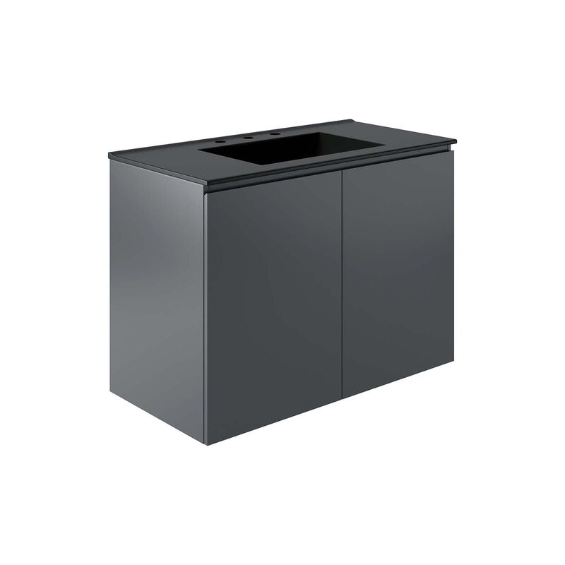 Modway Bryn 36" Modern Wood/Ceramic Wall-Mount Bathroom Vanity in Gray/Black image number 0