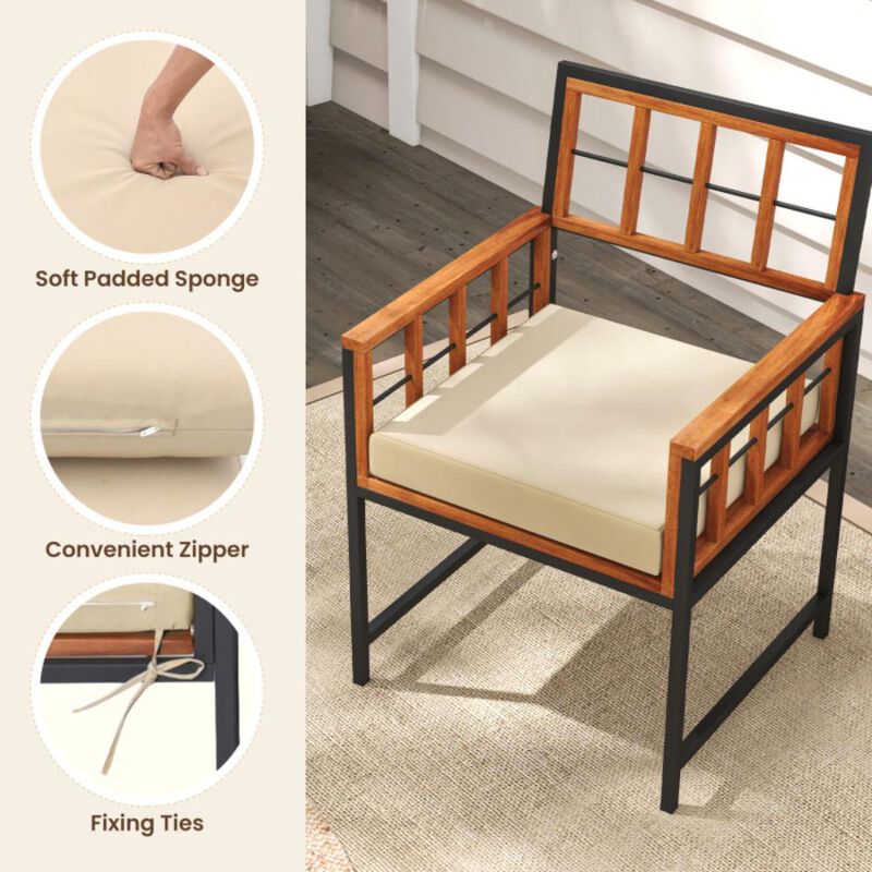 Hivvago 7 Pieces Patio Acacia Wood Dining Set with Soft Cushions and Umbrella Hole