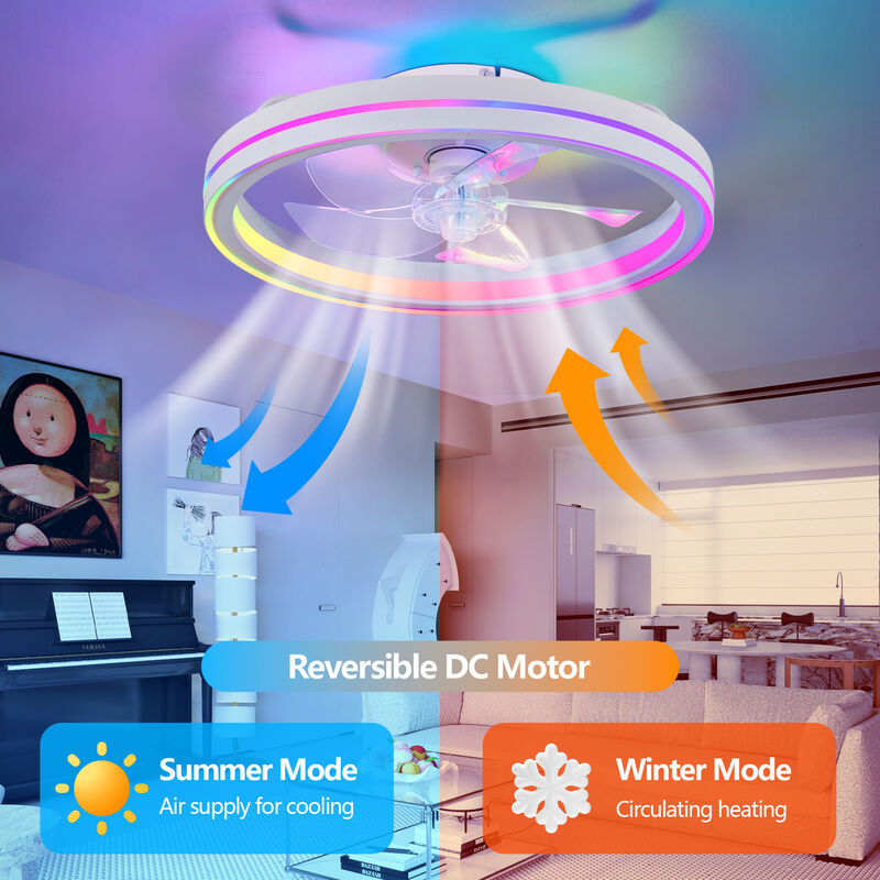 ELEMENT ACE Low Profile Flush Mount Bladeless Ceiling Fan with RGB LED Lighting, Smart App & Remote Control, Reversible Motor for Bedroom Low Ceiling Living Spaces image number 7