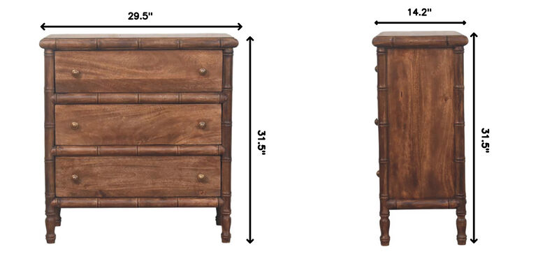 Artisan Furniture Solid Wood Bamboo Carved 3-Drawer Chest ,Brown,3-Drawer image number 8