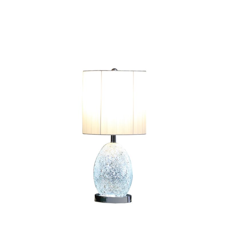 20 Inch Glass Table Lamp, 9W LED, 3 Way Switch, Egg Shape, Silver - Benzara