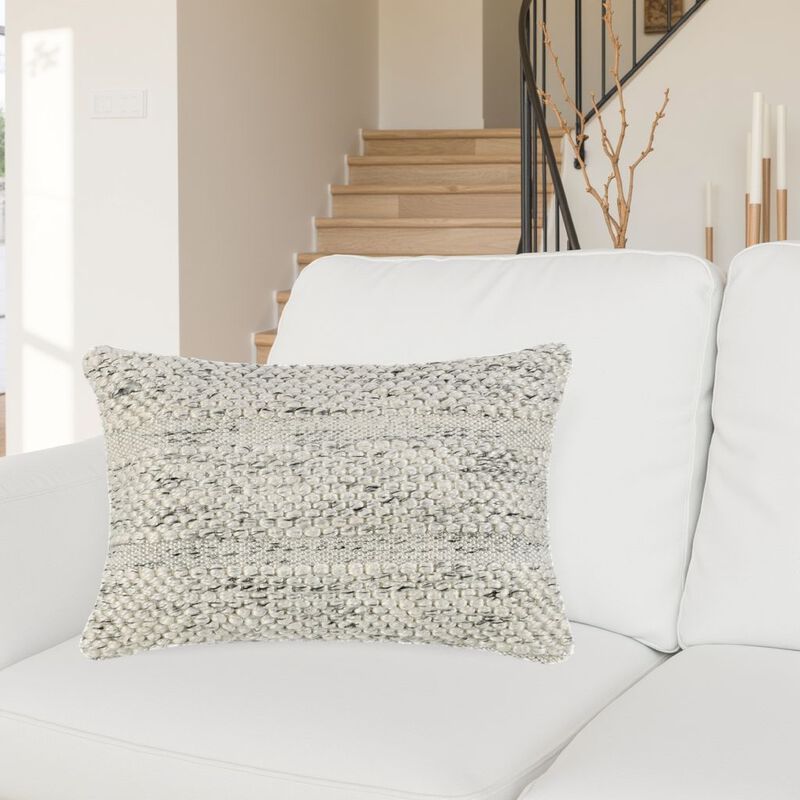 Dolu Lumbar Throw Pillow, Hand Woven Texture, 20 Inch Recycled, Ivory - Benzara