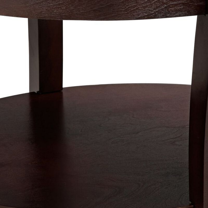 Oval Top Wooden End Table with Glass Insert and Open Shelf, Espresso Brown-Benzara