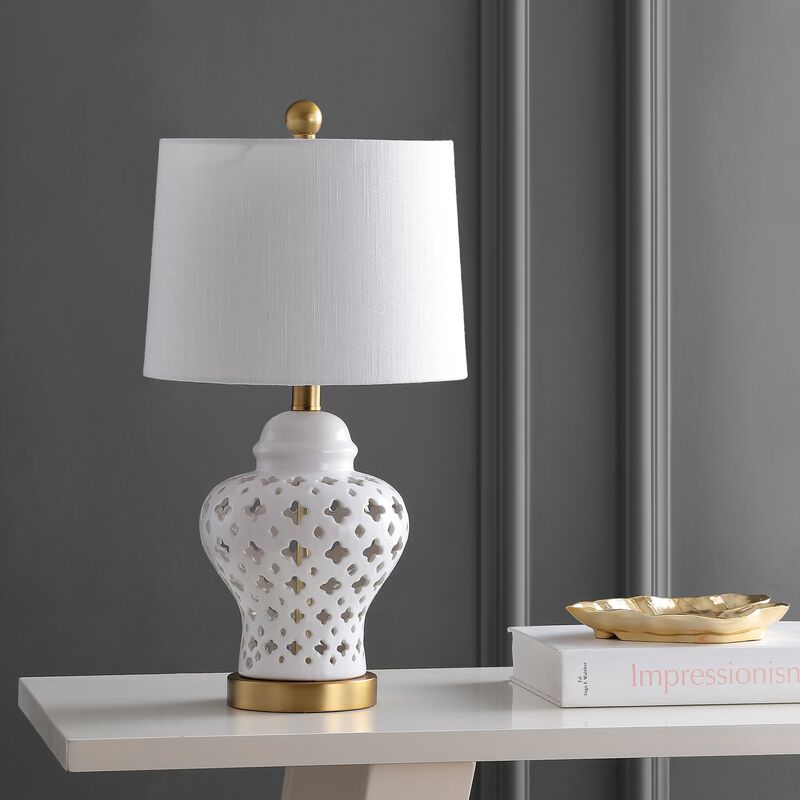 Quatrefoil Pierced Ginger Jar Ceramic/Metal LED Table Lamp