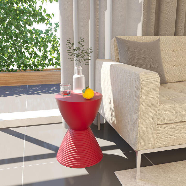 LeisureMod Modern ABS Shell Ribbed Hourglass Accent Drum Side Table with Removable Lid for Storage Indoor and Outdoor Use