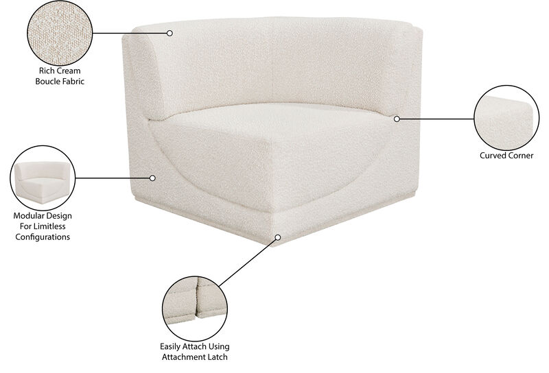 Meridian Furniture Ollie Cream Boucle Fabric Corner
