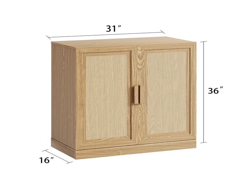 2-Piece Modern Minimalist Wicker Door Wood Grain Edge Cabinet, Multifunctional Storage with 3 Layers of Shelves