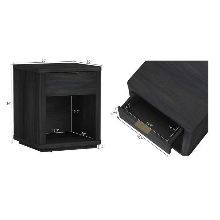 Evelyn Narrow 1-Drawer Nightstand in Dark Gray