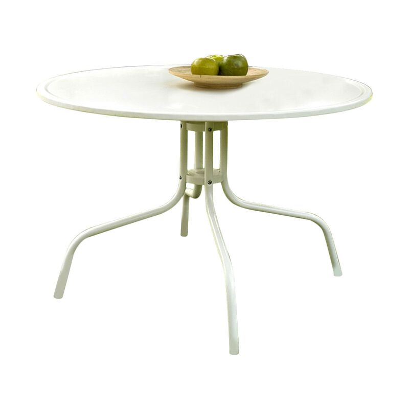 Hivvago Round Patio Dining Table in White Outdoor UV Resistant Metal