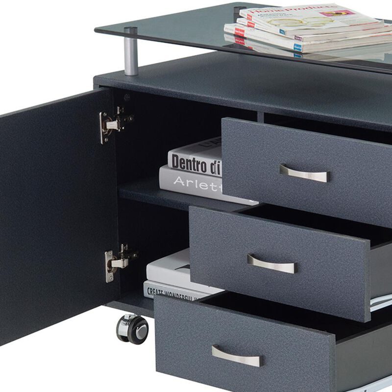 Techni Mobili Rolling Storage Cabinet With Frosted Glass Top. Color: Graphite