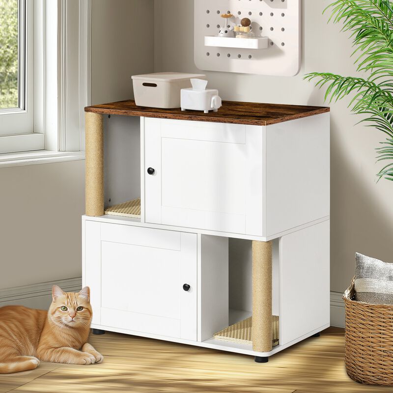 Double Cat Litter Box Enclouse,Cat Litter Cabinet,Double Litter Box Enclosure with Shelve image number 2