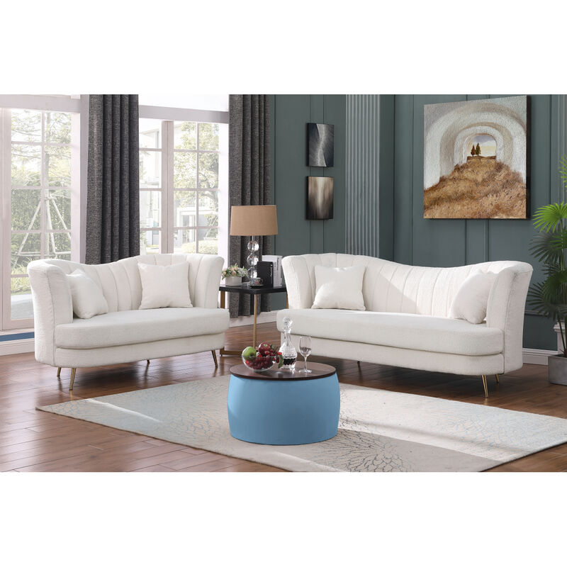 Streamdale Round Ottoman Set with Storage & Coffee Table - 2 in 1 Function