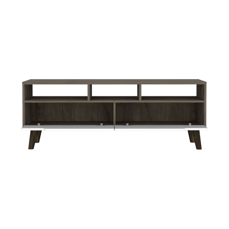 DEPOT E-SHOP Kobe Tv Stand for TV&acute;s up 52", Three Open Shelves, Two Flexible Drawers, Dark Walnut / White image number 0