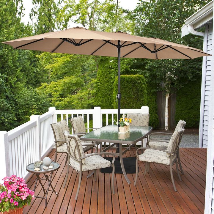 Mondawe 15 Feet Double-Sided Twin Patio Umbrella with Crank and Base