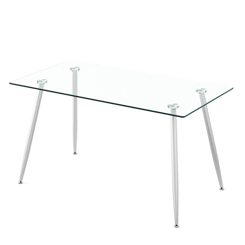 Modern Rectangular Dining Table – Glass Top with Metal Base for Kitchen or Dining Room