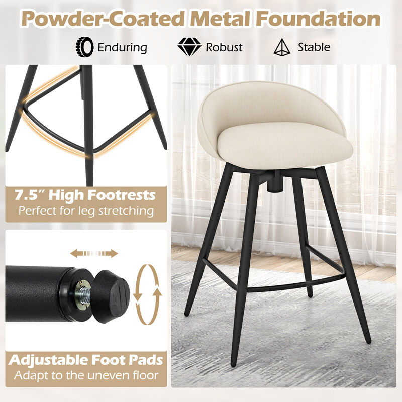 Comfortable Upholstered Bar Stools with Backrest and Footrest, Set of 2