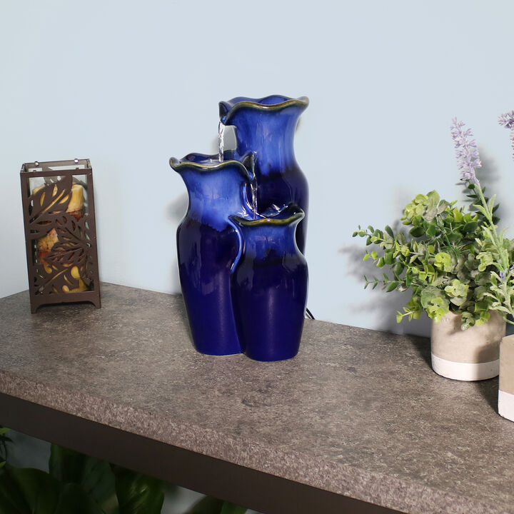 Sunnydaze Tiered Blue Pitchers Ceramic Indoor Water Fountain - 11 in