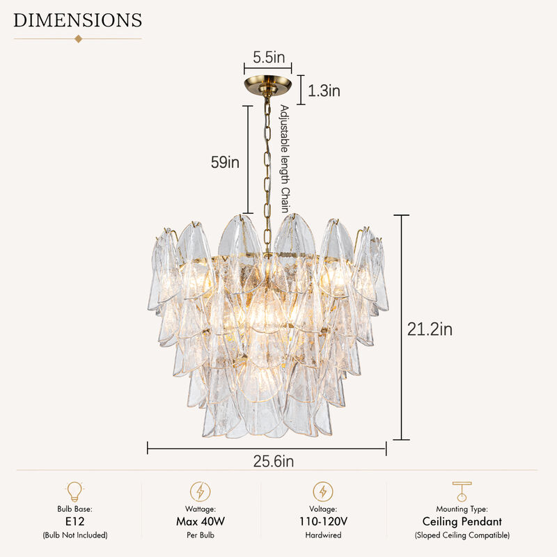 Mid-Century Modern Warm Brass Tiered Glass Chandelier for Dining Room and Entryway image number 1