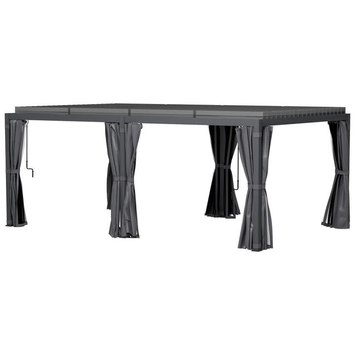 Hivvago 12x19 Outdoor Louvered Pergola with Privacy Curtains