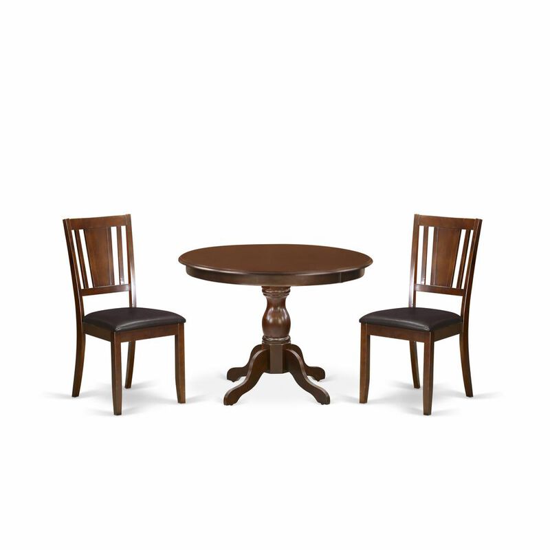 East West Furniture HBDU3-MAH-C 3 Piece Kitchen Table Set - Mahogany Dining Room Table and 2 Mahogany Faux Leather Comfortable Chairs with Panel Back - Mahogany Finish