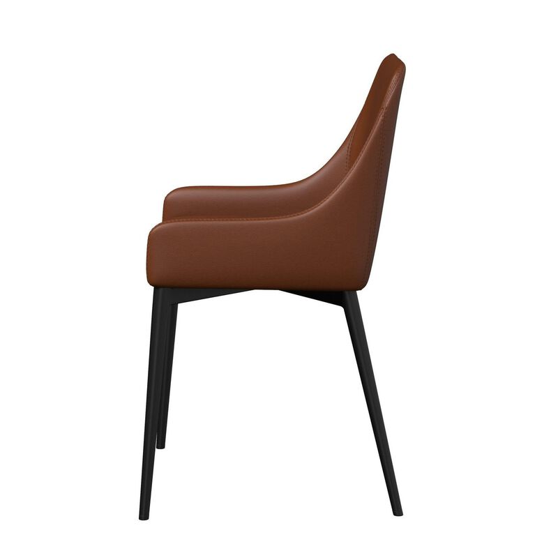 21 Inch Dining Chair, Set of 2, Sleek Black Base, Vegan Leather, Cognac - Benzara