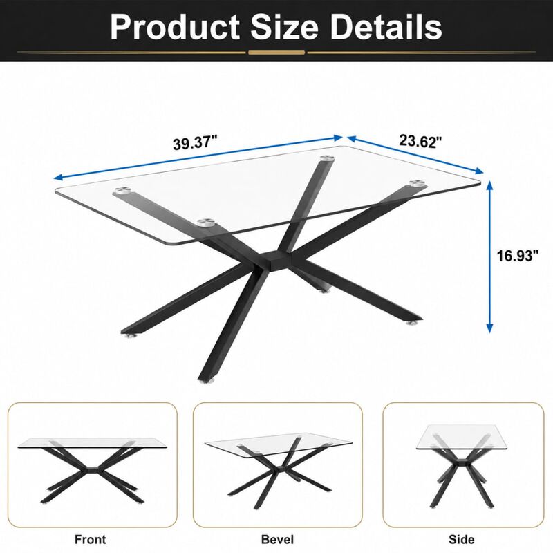GOODSILO Rectangular Tempered Glass Coffee Table with Metal Legs, Adjustable Feet for Living Room and Office Use image number 1