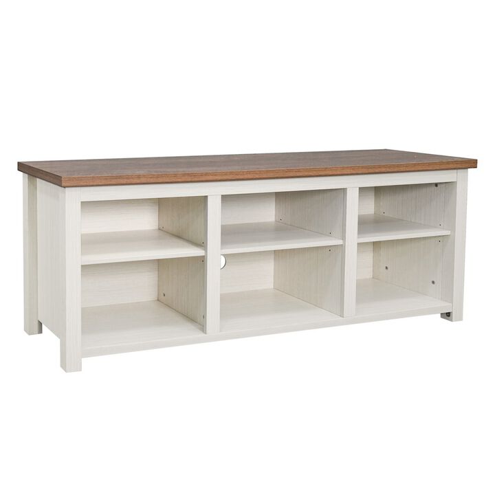 Flash Furniture 65" Open Media Console Cabinet for up to 80" TV's, Walnut Top/White Frame