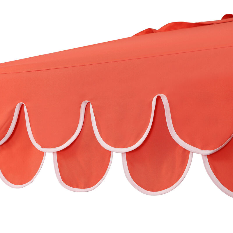 Tracy Classic MidCentury Scalloped Fringe Market Patio Umbrella with Auto-Tilt, Crank, Wind Vent and UV Protection