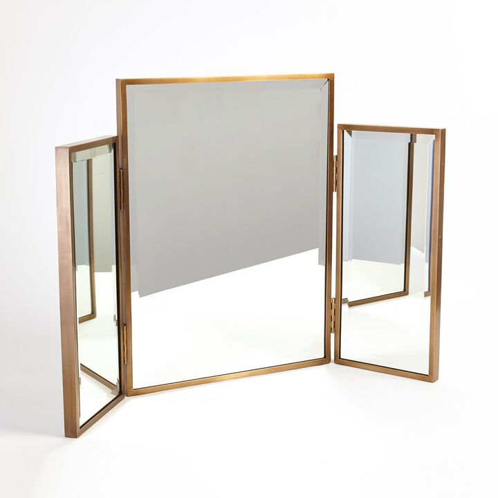 Tri-Fold Vanity Mirror- Brass