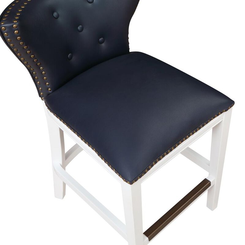 Comfort Pointe Marco Midnight Blue Faux Leather and White Wood Counter Stool