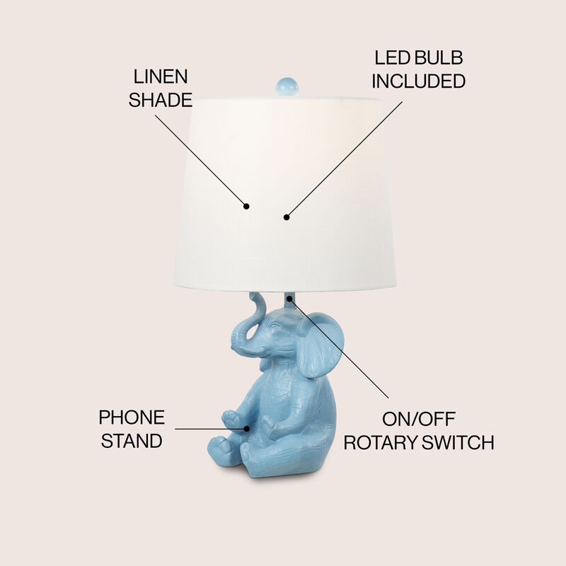 Kairi Modern Shabby Chic Resin/Iron Happy Elephant LED Kids' Table Lamp with Phone Stand