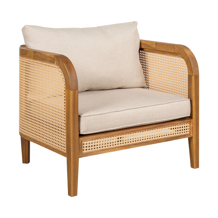 Christopher Knight Home Zelda Patio Rustic Acacia Wood Upholstered Club Chair with Rattan-Wrapped Frame (Set of 4)