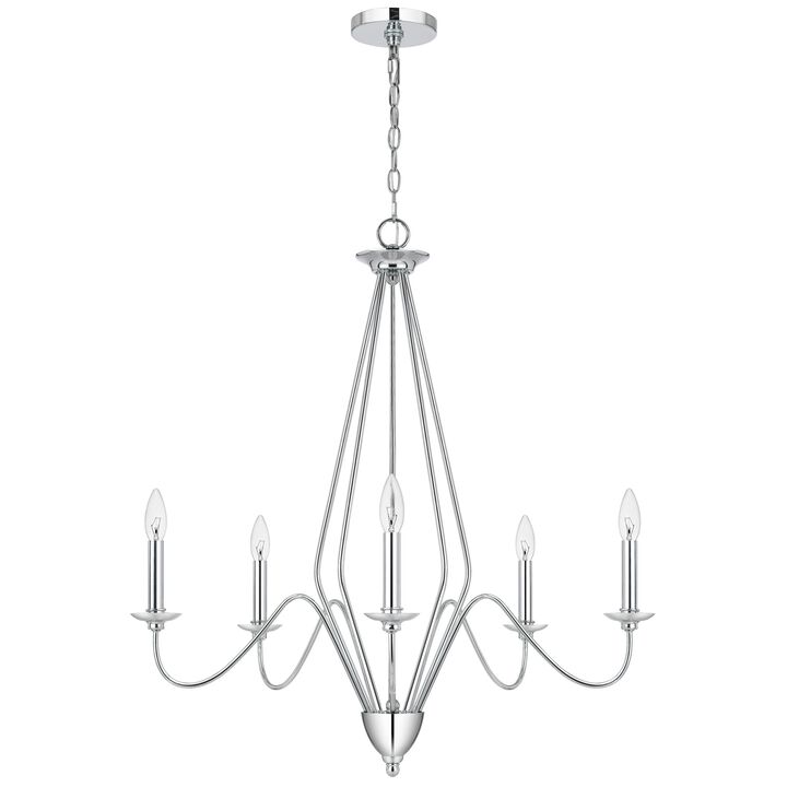 Wehy 30 Inch Chandelier w Canopy, Chrome Metal, Candelabra Design - Benzara