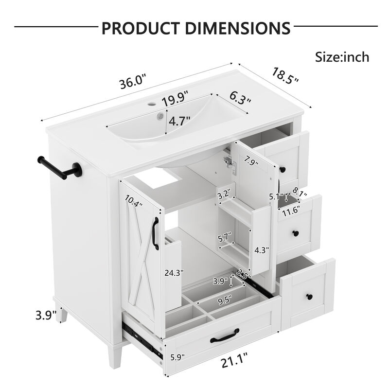 Zibpop 36 Inch Bathroom Vanity with Sink image number 8