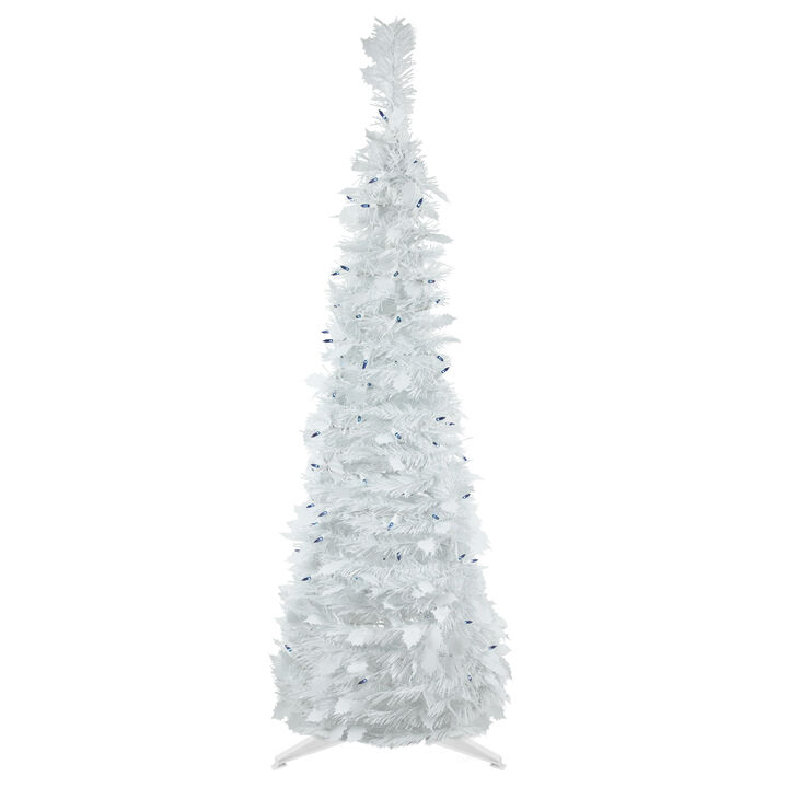 4' Pre-Lit White Tinsel Pop-Up Artificial Christmas Tree  Blue Lights