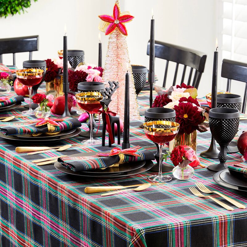 Solino Home Jewel Plaid 100% Linen Table Throw &ndash; Handcrafted, Machine Washable, Perfect for Holiday and Everyday Dining