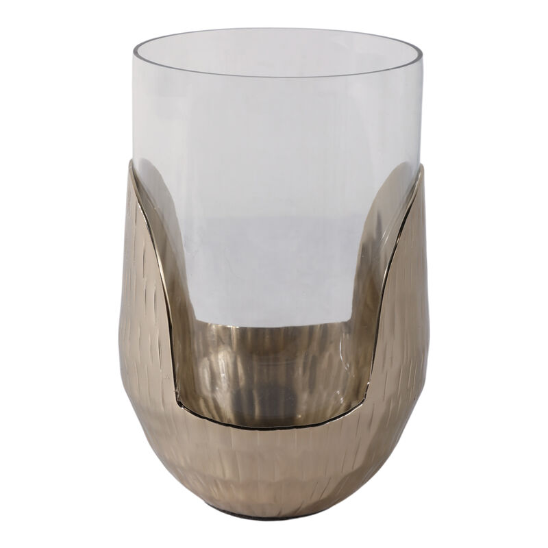 8x5" Metal Base Hurricane Pillar Holder, Gold/ Cle image number 3