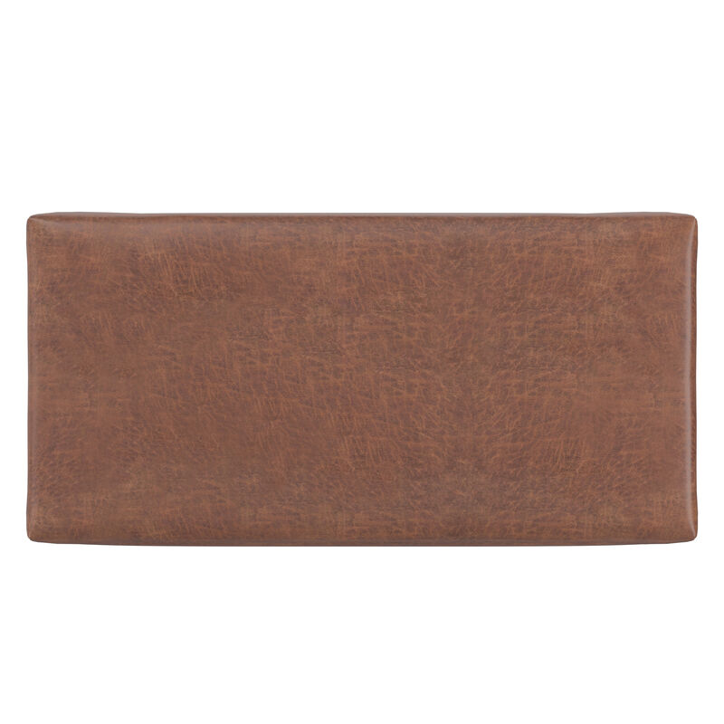 Rebecca 48 inch Wide Mid Century Modern Rectangle Large Coffee Table&nbsp;Storage Ottoman with Lift up Lid in Distressed Saddle Brown Faux Leather, Assembled image number 5