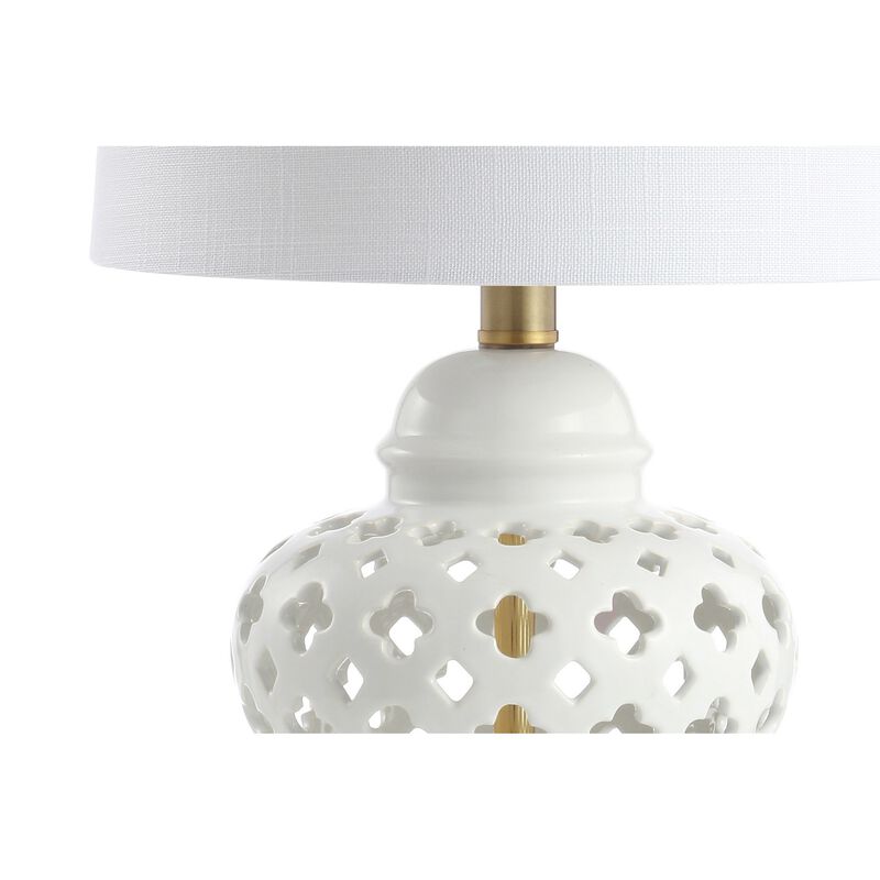 Quatrefoil Pierced Ginger Jar Ceramic/Metal LED Table Lamp