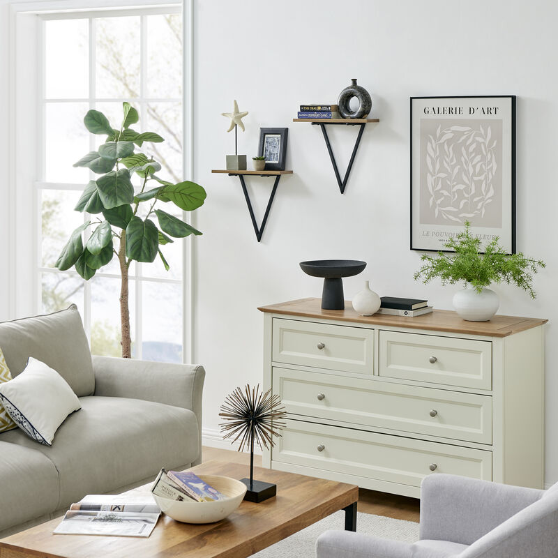 Contemporary Decorative Triangle Accent Metal Frame Wall Shelf - Reversible Configuration