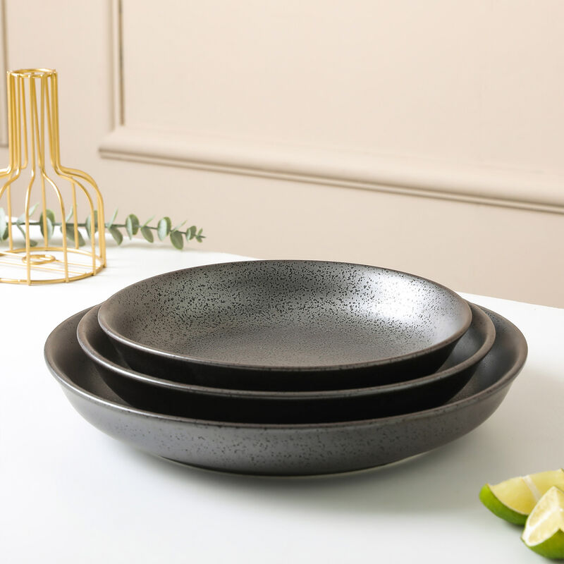 Stone Lain Valencia Porcelain Serving Bowl Set 3 Piece, Metallic Grey