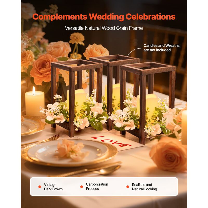 24 Piece Wooden Wedding Lantern Set, Cedar Wood Candle Holders for Table Decor image number 5