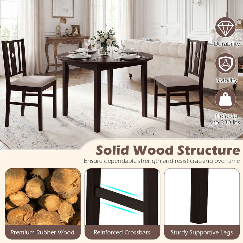 Set of 2 Rubber Wood Dining Chairs with Padded Fabric Seat for Kitchen and Home-Coffee image number 6