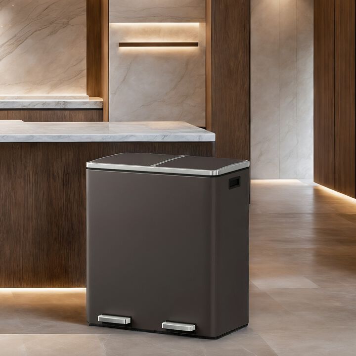 Dual Section Kitchen Trash Can with Airtight Hinged Lid System